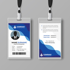 Professional employee ID card template with blue wave style