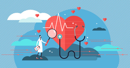 Cardiologist vector illustration. Mini person concept with heart health job - obrazy, fototapety, plakaty