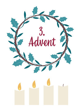 an advent wreath with candles. the 3. Advent.