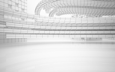 Abstract white interior highlights future. Polygon drawing. Architectural background. 3D illustration and rendering