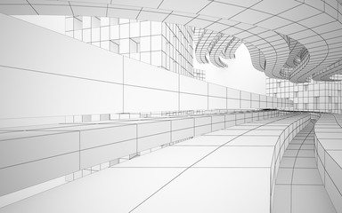 Abstract white interior highlights future. Polygon drawing. Architectural background. 3D illustration and rendering