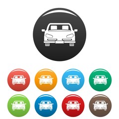 Front car icons set 9 color vector isolated on white for any design