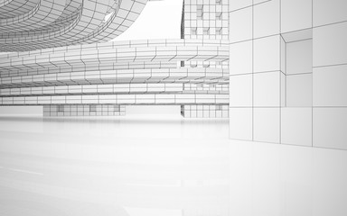 Abstract white interior highlights future. Polygon drawing. Architectural background. 3D illustration and rendering