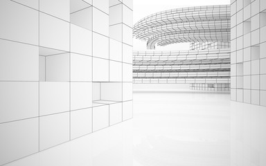 Abstract white interior highlights future. Polygon drawing. Architectural background. 3D illustration and rendering