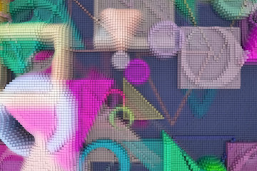 Abstract shape composition, geometric structure block. Wallpaper for graphic design. Colorful 3D rendering.