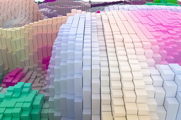 Colorful 3D rendering. Decorative, illustrations shape composition, geometric structure block, for design texture background.