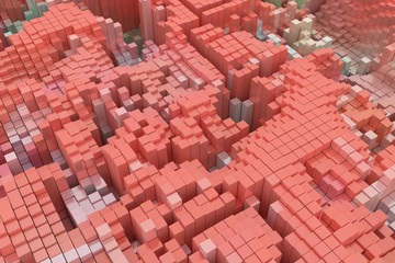 Colorful 3D rendering. Shape composition, geometric structure, block for design texture, background.