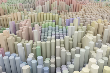 Fototapeta premium Abstract shape composition, geometric structure block. Wallpaper for graphic design. Colorful 3D rendering.
