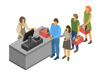 Cashier concept background. Isometric illustration of cashier vector concept background for web design