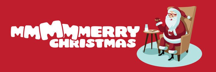 Cartoon illustration of cheerful Santa Claus sitting in a wing chair with a little girl on his lap explaining what she wants for Christmas. Eps10 vector in contemporary flat style.