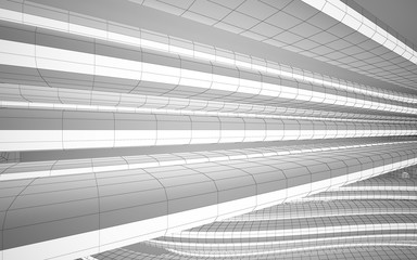 Abstract white interior highlights future. Polygon drawing. Architectural background. 3D illustration and rendering