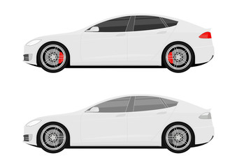 Fototapeta na wymiar Set of two icons of modern cars. Side view. Flat vector.