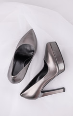 Elegant silver high heel women shoes 