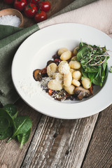 Gnocchi with roasted carrots, red cabbage and mushrooms, Vegetarian pasta