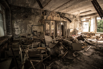 The abandoned buildings of the dead city of Chernobyl