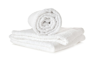 Obraz na płótnie Canvas Stack of clean soft towels on white background