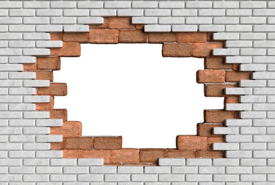 3D hole wall bricks illusion 3D rendering