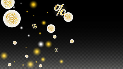 Luxury Vector Gold Percentage Sign Confetti on Transparent. Percent Sale Background. Business, Economics Print. Discount Illustration. Promotion Poster. Black Friday Banner. Special offer Template.