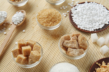 Different kinds of sugar on table
