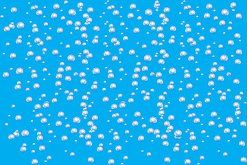 Bubbles underwater texture isolated on blue background. Fizzy sparkles in water, sea, ocean. Undersea illustration.