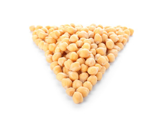 Triangular pile of chickpeas on white background