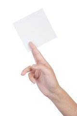Fototapeta premium Female hand holding blank sheet of paper