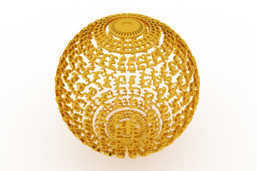 Abstract business or finance, made up from currency character sphere or planet. Wallpaper for graphic design. Gold color 3D rendering.