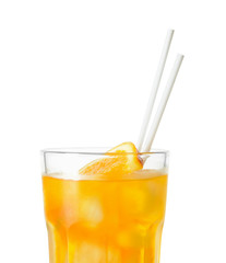 Delicious cocktail on white background