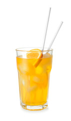 Delicious cocktail on white background