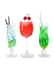 Tasty cocktails on white background
