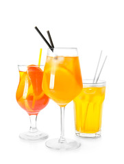 Tasty cocktails on white background