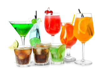 Tasty cocktails on white background