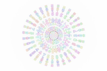 Colorful 3D rendering. Made up from number character sphere or planet. For graphic design or background, CGI typography.