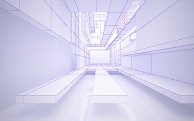 Abstract white interior highlights future. Polygon violet drawing. Architectural background. 3D illustration and rendering