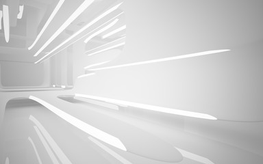 Abstract smooth white interior of the future. Night view from the backlight. Architectural background. 3D illustration and rendering 
