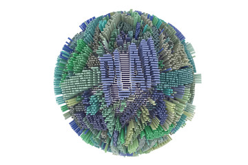 Colorful 3D rendering. Abstract business or finance, geometric structure sphere or planet. Wallpaper for graphic design.