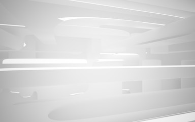 Abstract smooth white interior of the future. Night view from the backlight. Architectural background. 3D illustration and rendering 