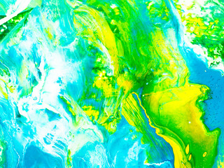 Blue, green and yellow creative abstract hand painted background.