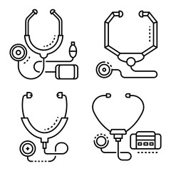 Stethoscope icon set. Outline set of stethoscope vector icons for web design isolated on white background