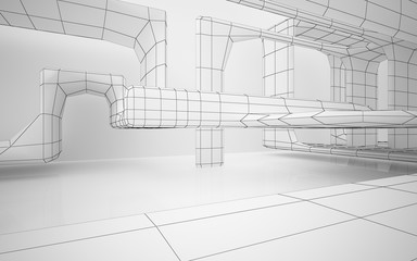 Abstract white interior highlights future. Polygon drawing. Architectural background. 3D illustration and rendering