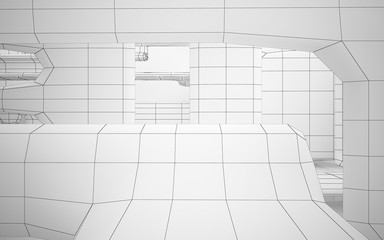 Abstract white interior highlights future. Polygon drawing. Architectural background. 3D illustration and rendering