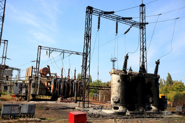 Electric power substation damaged by shelling