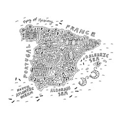 Handdrawn map of Spain