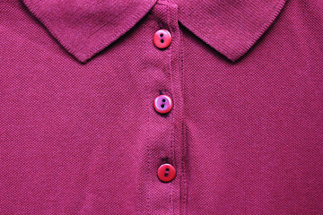 Purple Polo T Shirt with Collar Neck of Vivid Color. Clothing Design Element of Buttoned Simple Purple Shirt with No Print, Close Up View. Textured Surface Background of Cotton Short Sleeve Sweater