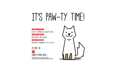 It's Paw-ty Time Invitation Design with Cute Cat Illustration Where and When Details