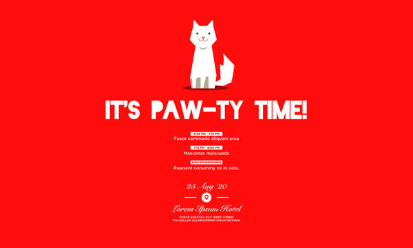 It's Paw-ty Time Invitation Design With Cute Cat Illustration Where And When Details