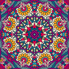 Tribal indian ethnic seamless design. Festive colorful mandala pattern.