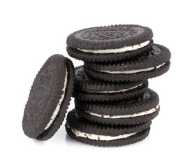 sandwich cookies with cream on white background