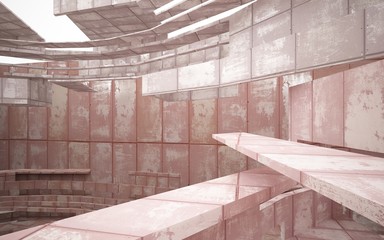 empty abstract room interior of sheets rusted metal. Architectural background. 3D illustration and rendering