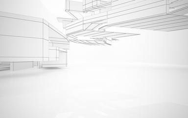 Abstract white interior highlights future. Polygon drawing. Architectural background. 3D illustration and rendering